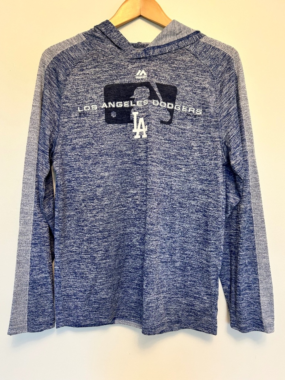 Majestic LA Dodgers Men's Long Sleeve Hooded Pullover Shirt Blue Size Small